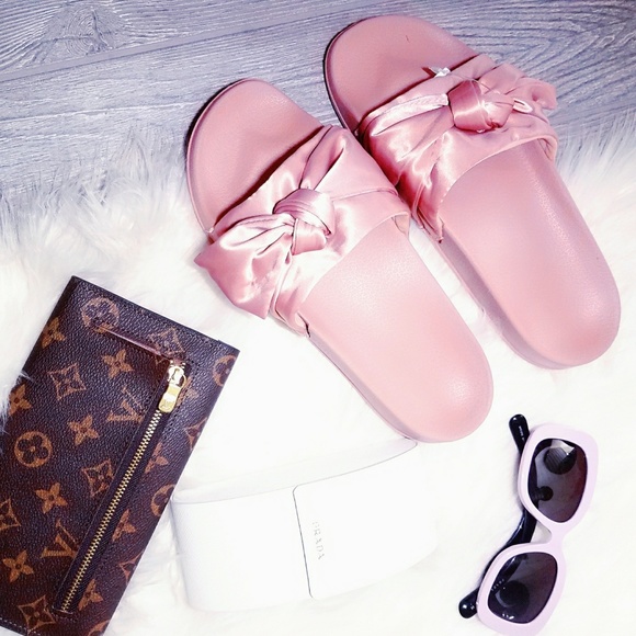 Shoes - New Silk Bow Slide Slip On Satin Pink Sandals